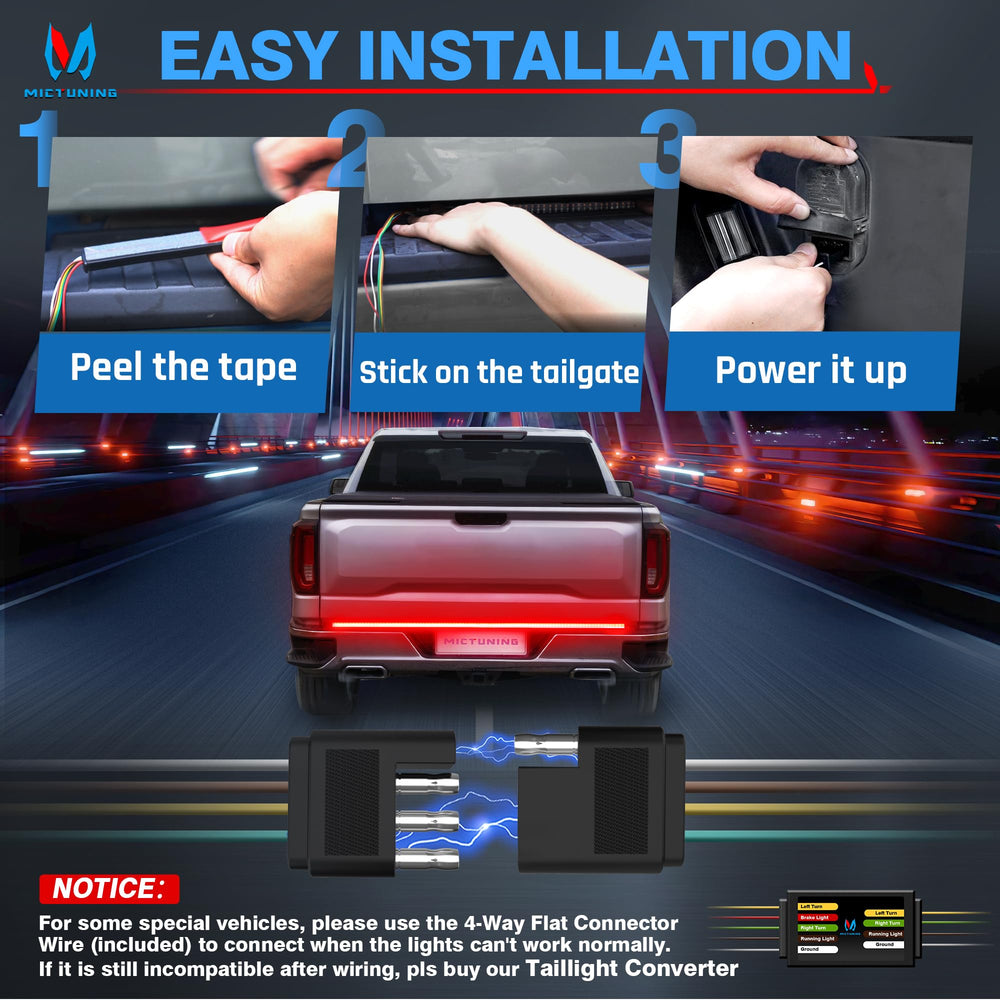 MICTUNING tailgate light in reverse mode with white illumination behind