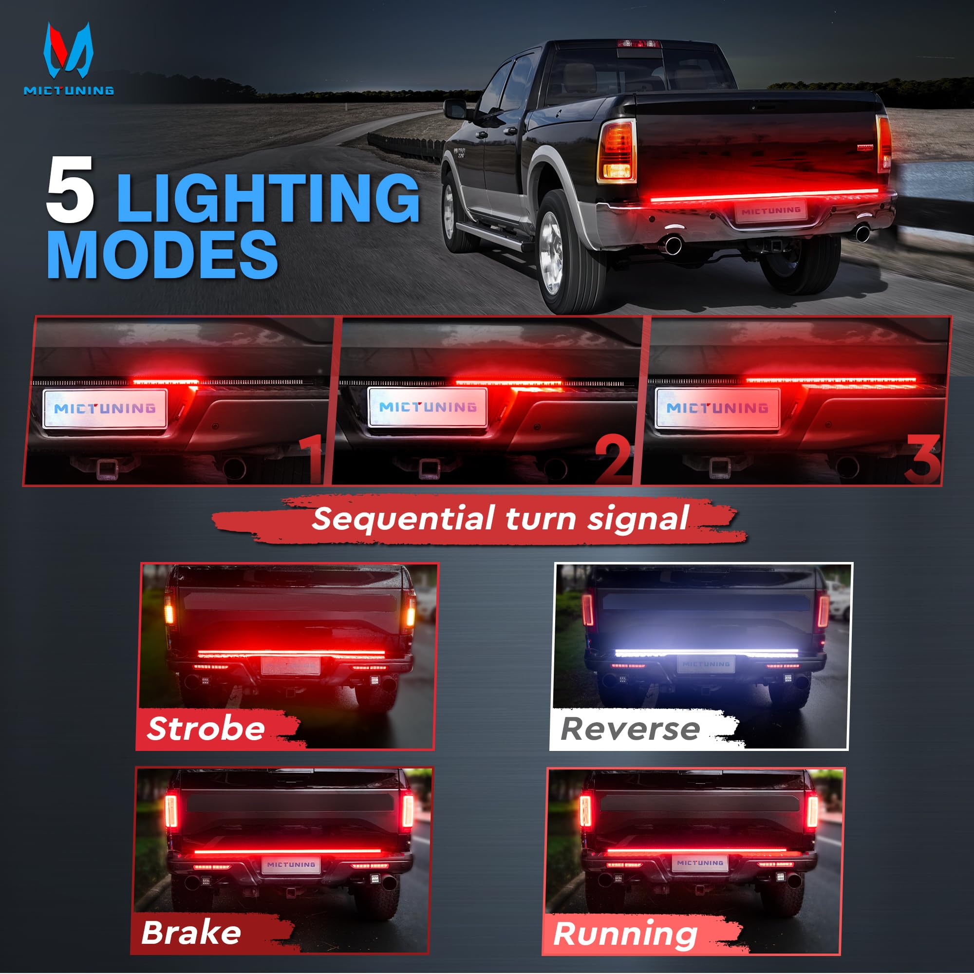 MICTUNING tailgate light shows left and right turn signals for safer lane changes