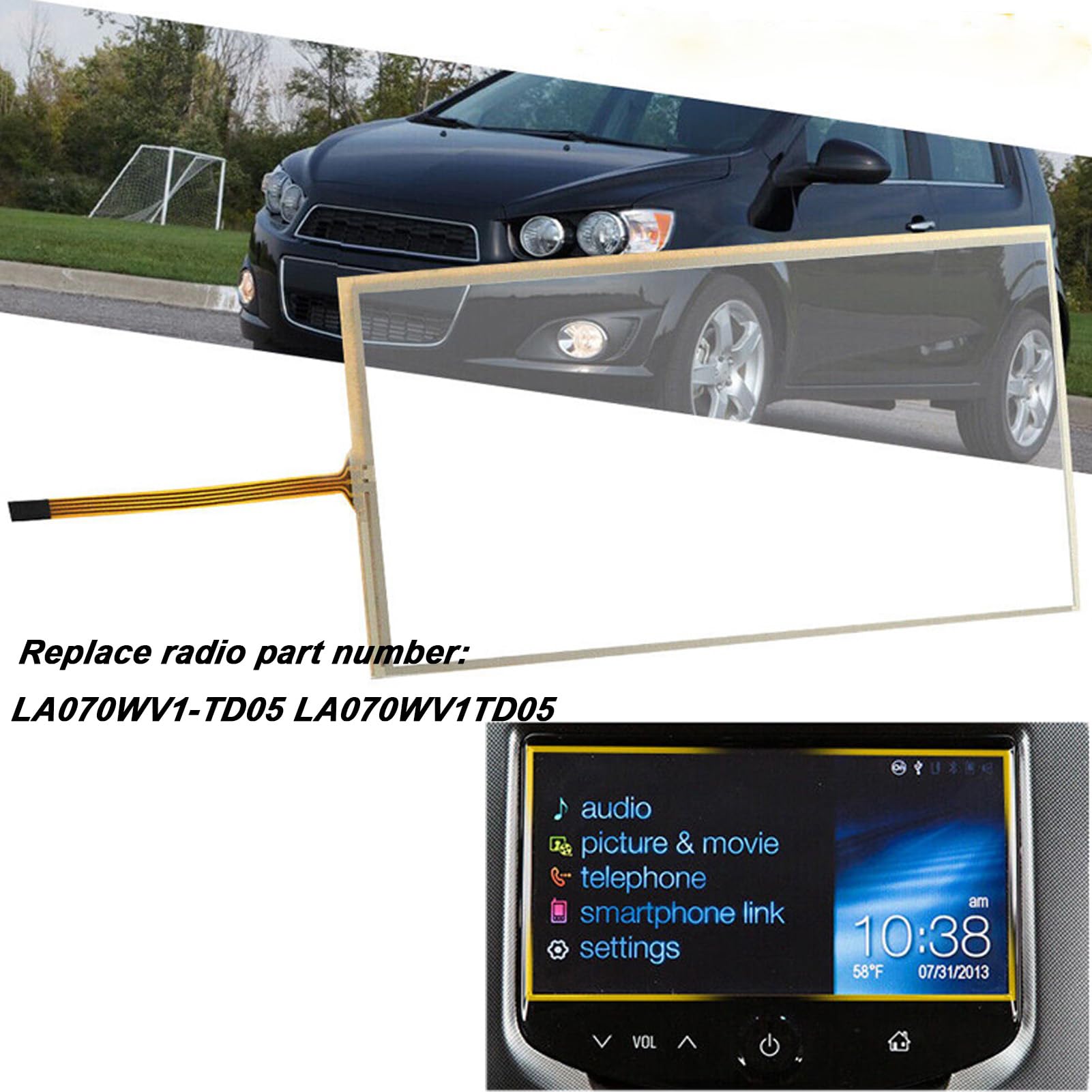 Digitizer glass for Chevrolet radio LA070WV1-TD05 with 4-pin interface