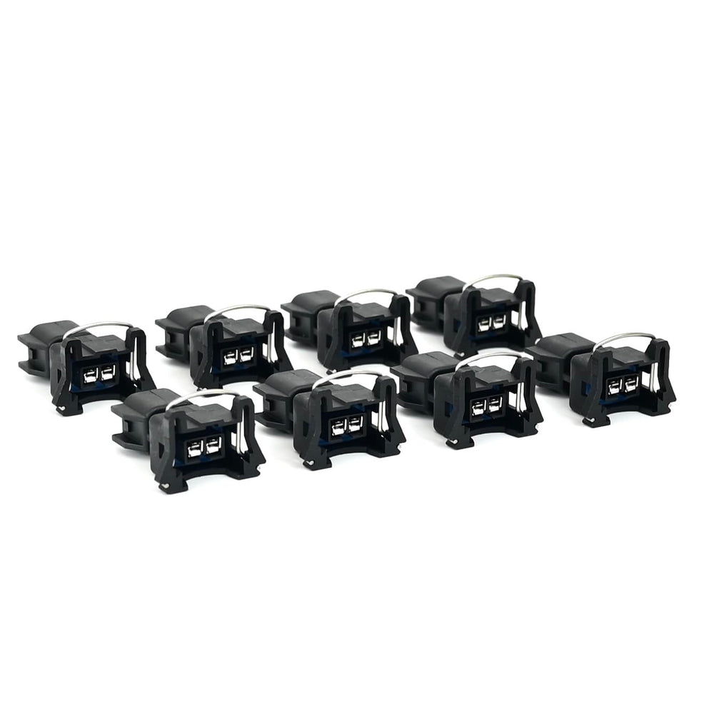 Close-up of OEM-style connectors on the Michigan Motorsports EV6 to EV1 adapter.