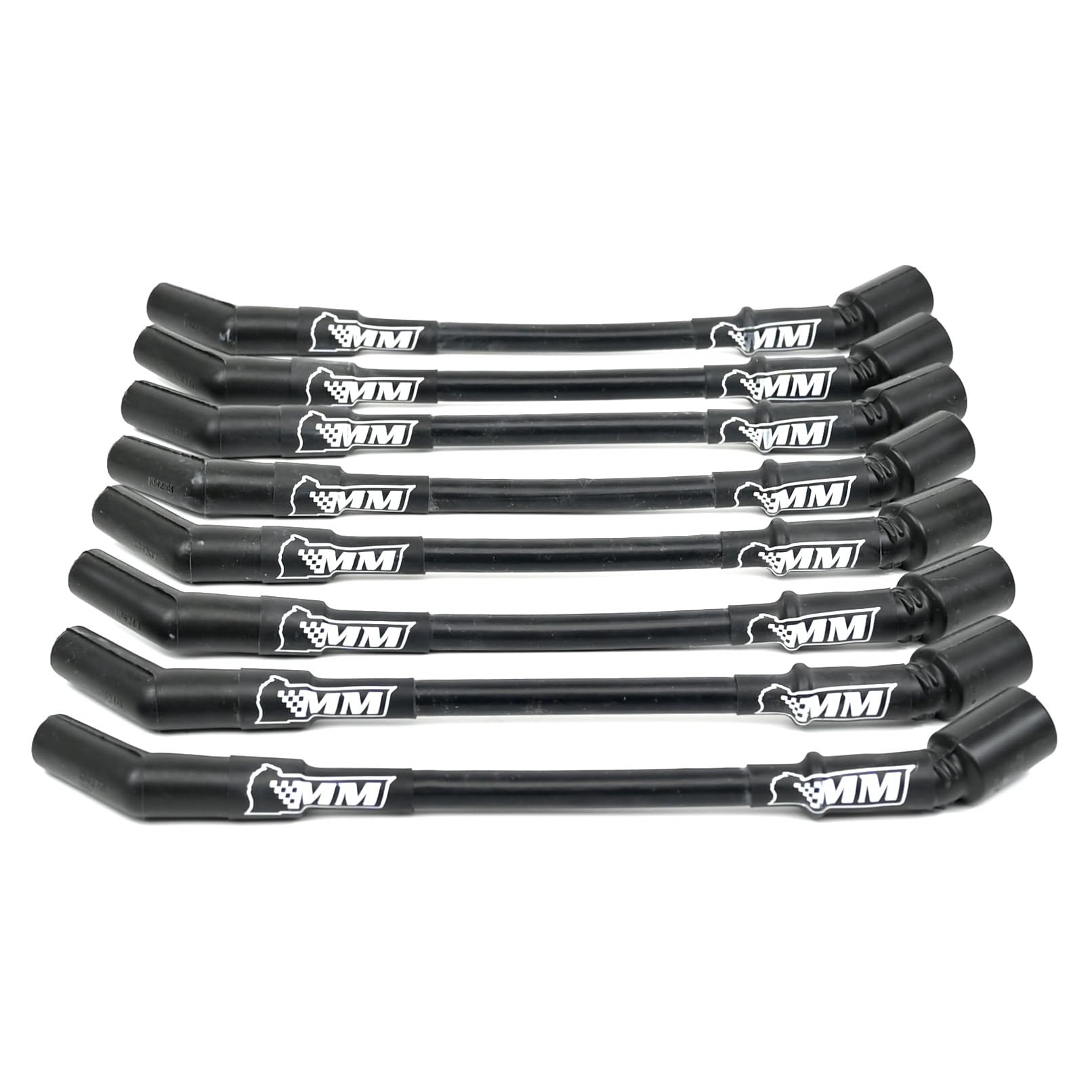Michigan Motorsports LS spark plug wires close-up in black 10mm for strong ignition.