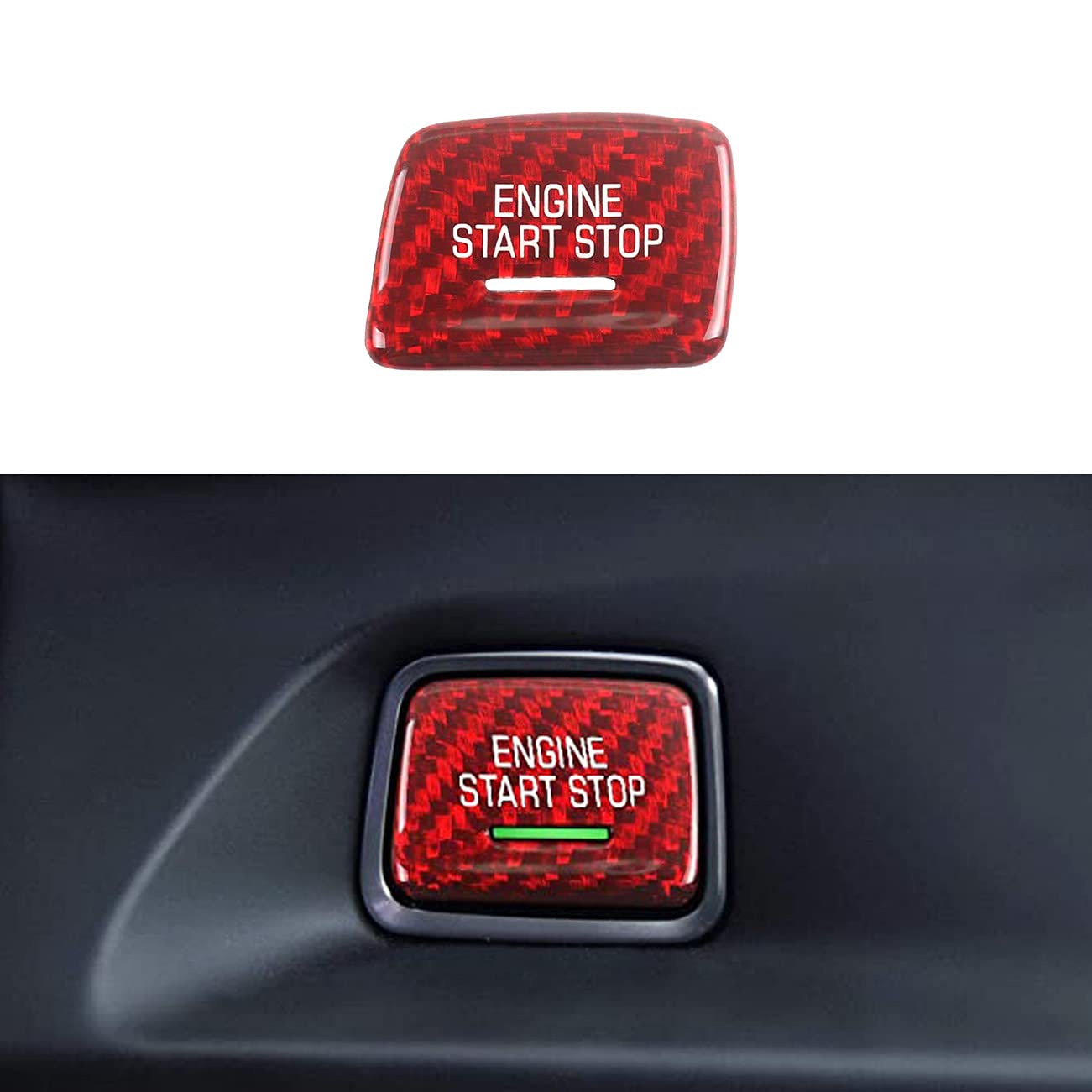 MICROCK red carbon fiber start/stop cover for Corvette and Camaro enhances interior style.