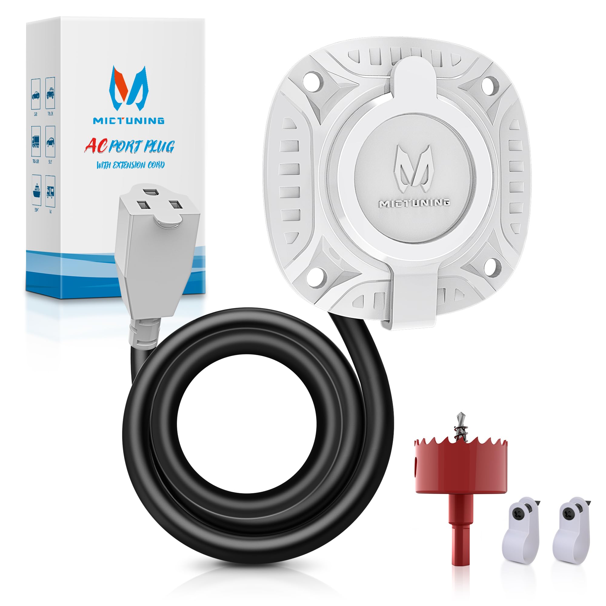 MICTUNING 15A AC port plug front view showing rugged, outdoor-ready design