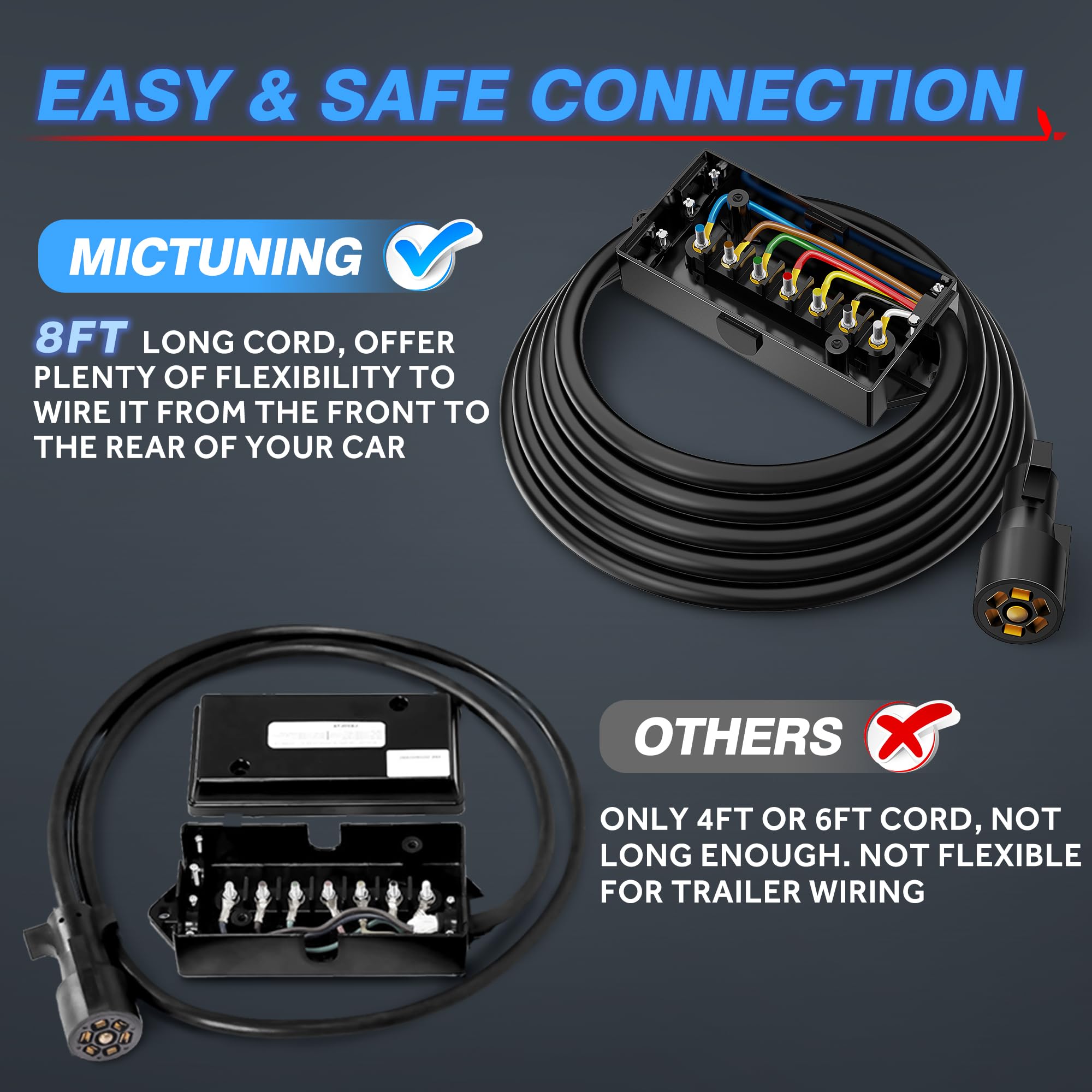 MICTUNING 8ft cord with PVC housing offers flexible routing