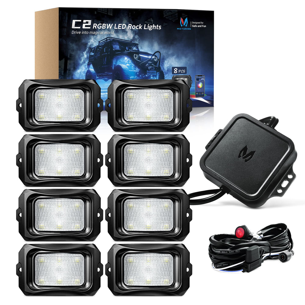 MICTUNING C2 curved RGBW rock light pod undercar glow for vivid color