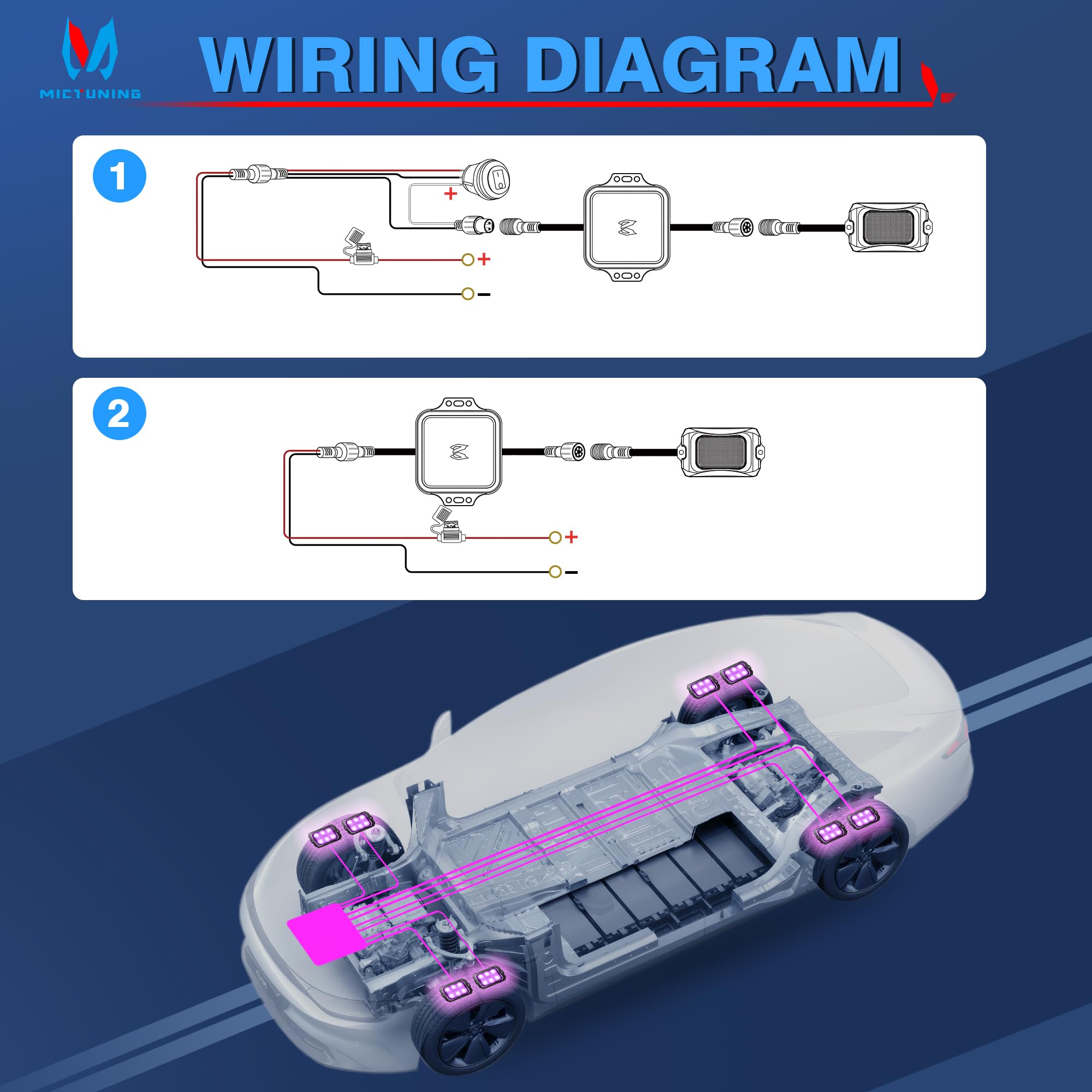 MICTUNING C2 rock light installation setup on a vehicle