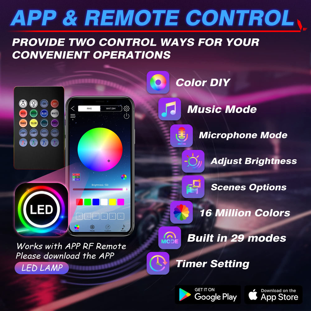 MICTUNING car LED strip remote control in action offering quick color changes