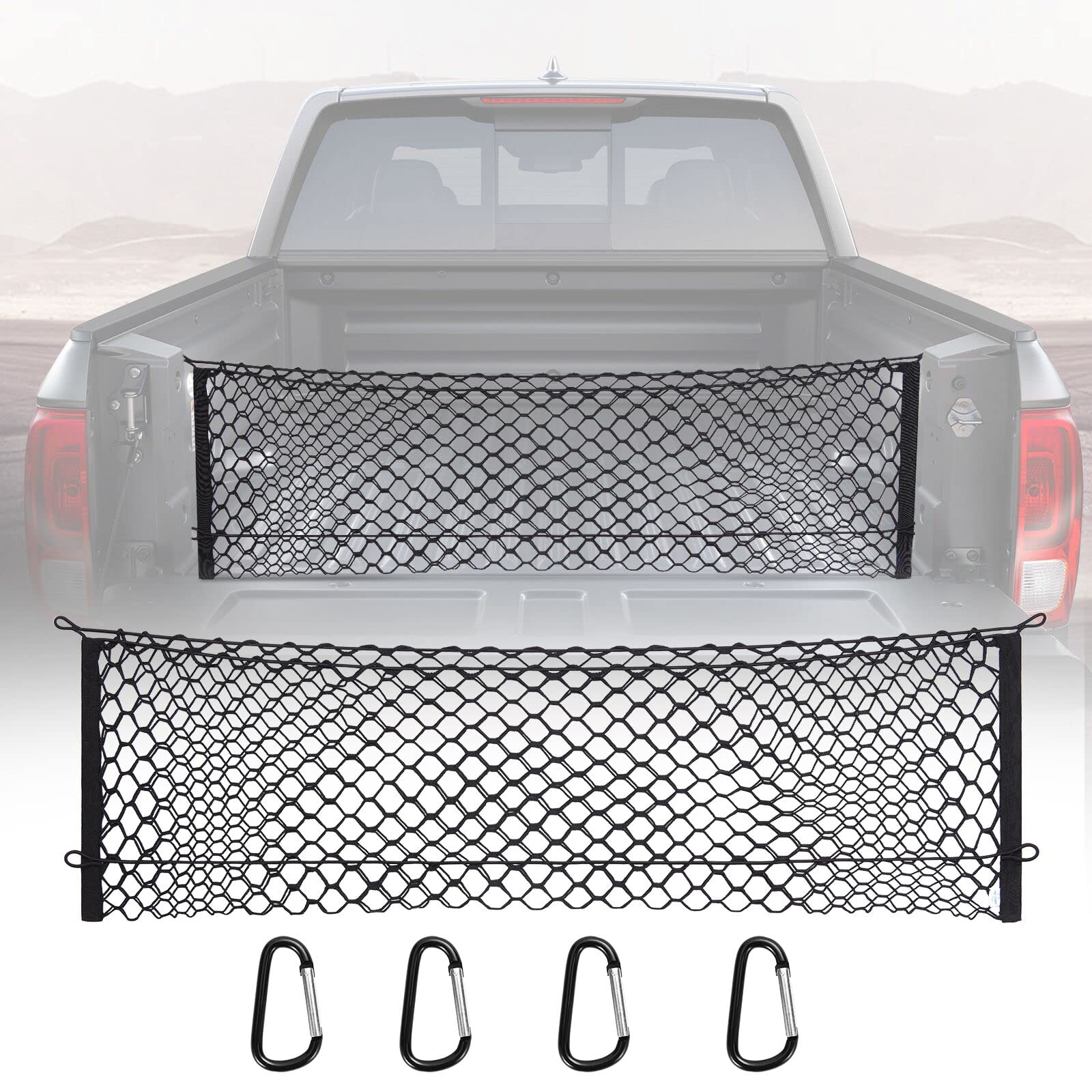 MICTUNING truck bed cargo net elastic mesh keeps groceries secure during trips.