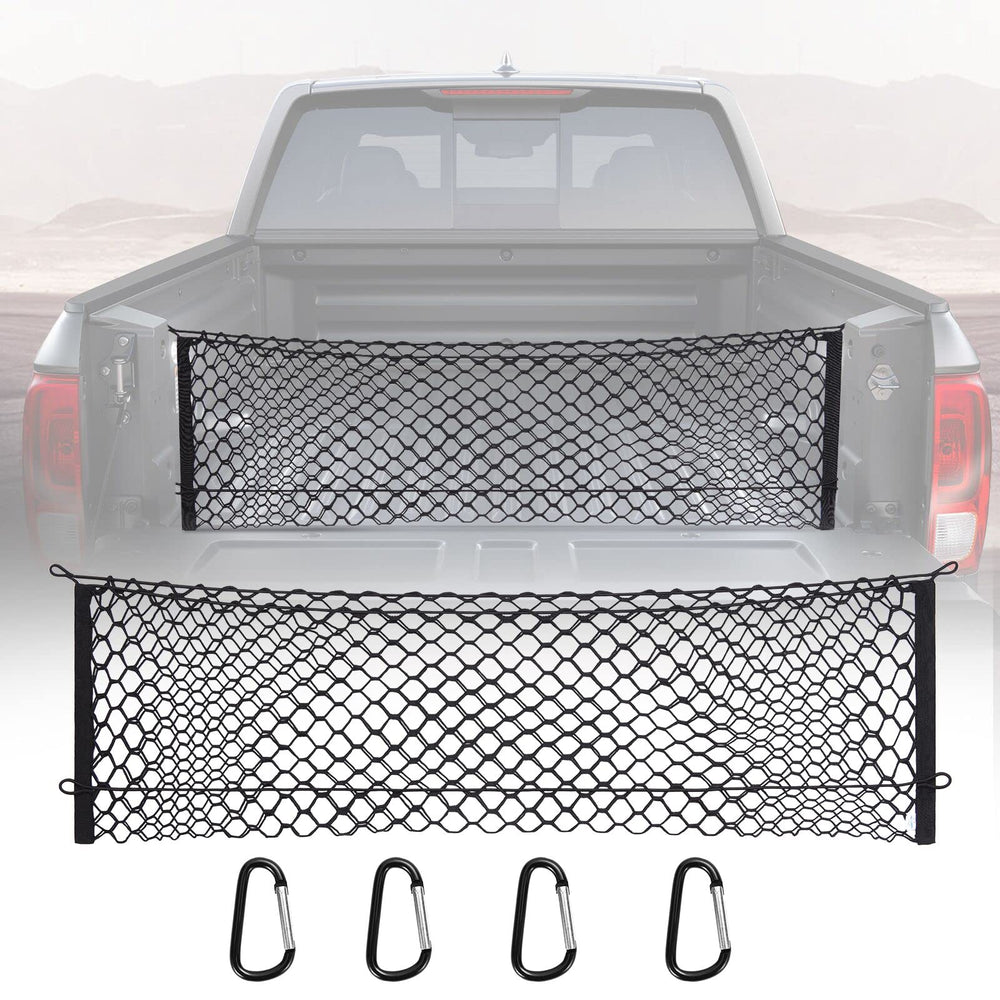 MICTUNING truck bed cargo net elastic mesh keeps groceries secure during trips.