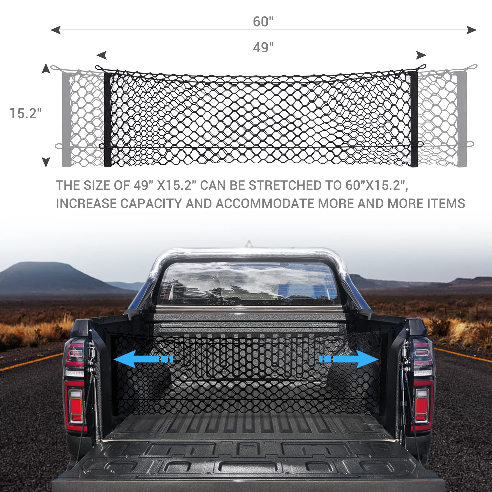 MICTUNING truck bed cargo net made of polyamide for durability and longevity.