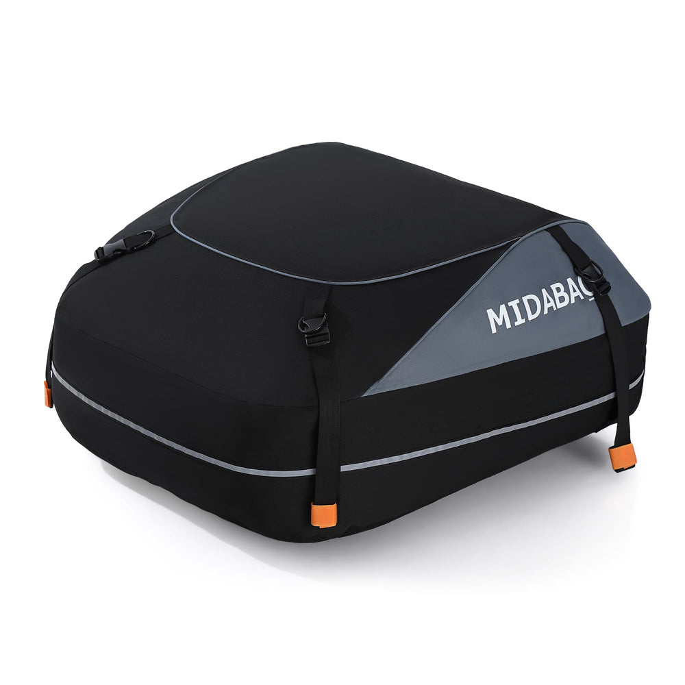 MIDABAO roof bag on car roof showing 12 cubic feet capacity