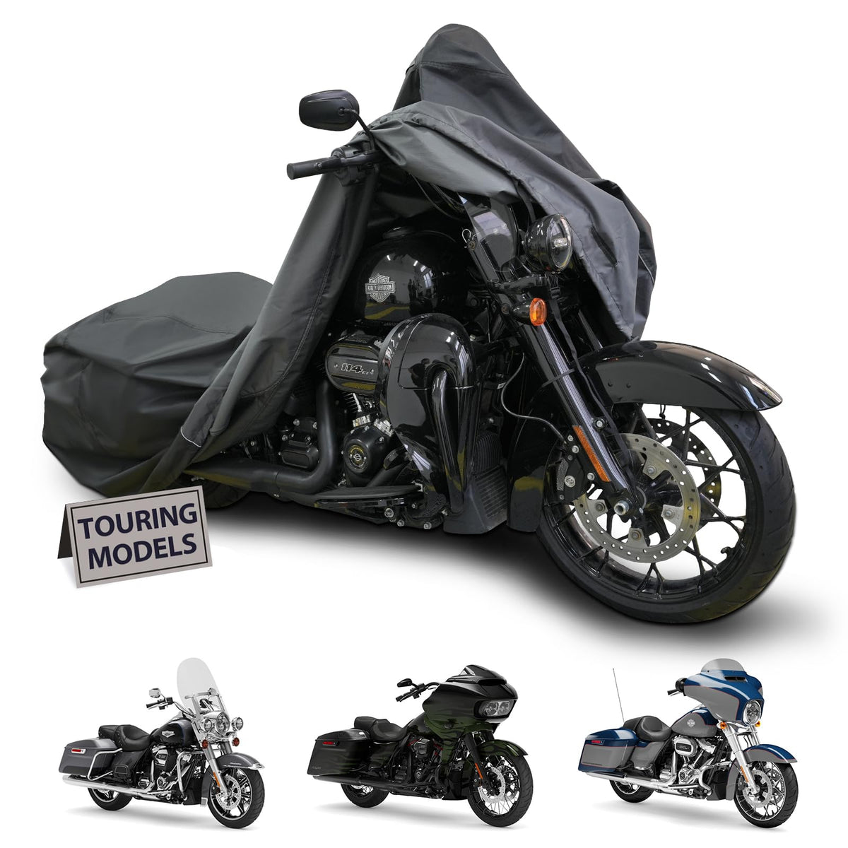 MIEAPOND Harley cover with full-size fit protecting touring bikes from rain.