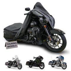 MIEAPOND Harley cover with full-size fit protecting touring bikes from rain.