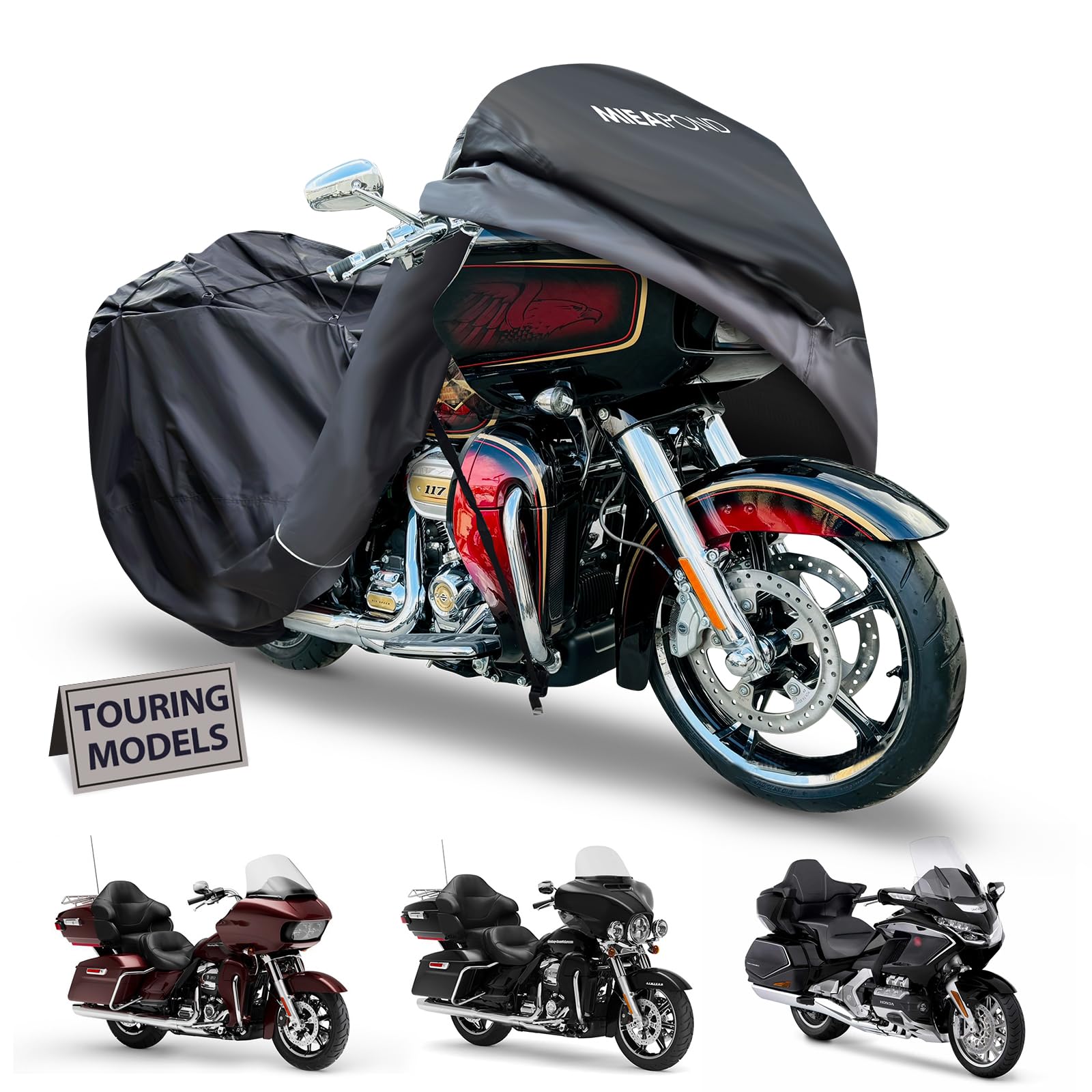 Mieapond Harley touring cover shields motorcycle from rain with waterproof fabric