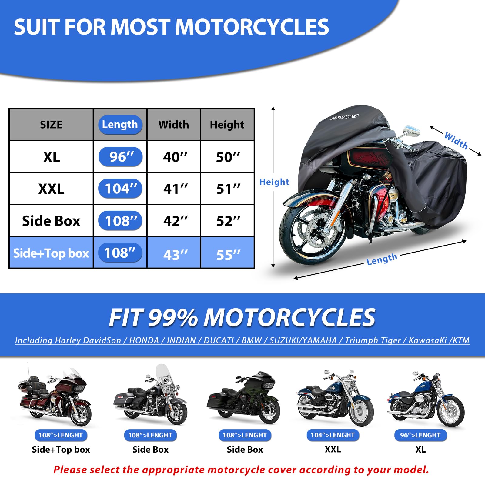 Mieapond road glide limited fit cover offers snug protection at night with reflective strips
