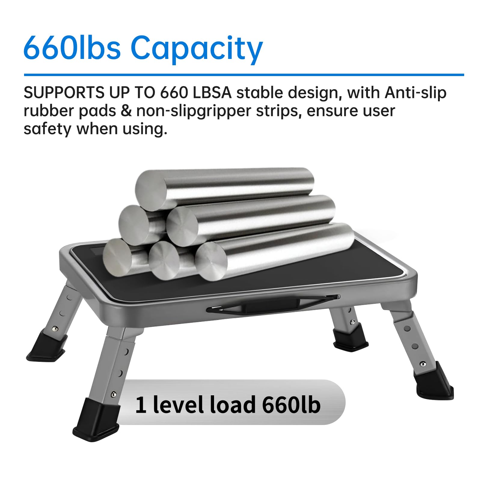 Mifami folding metal step stool enables easy entry for RVs and homes.