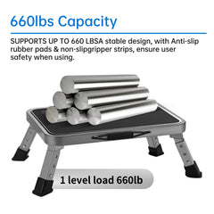 Mifami folding metal step stool enables easy entry for RVs and homes.