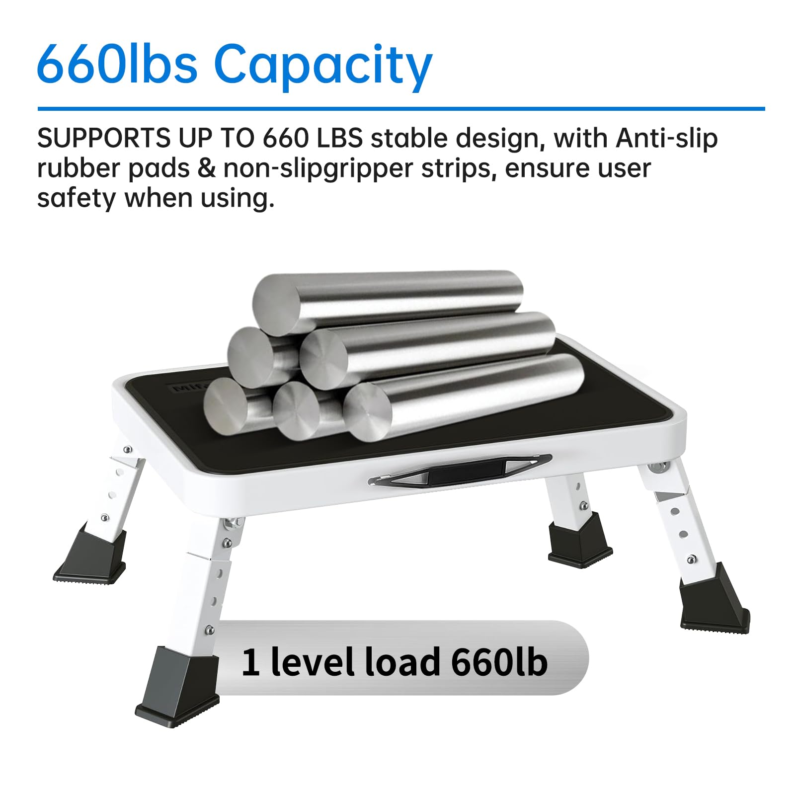 Mifami metal step stool non-slip platform provides secure footing indoors or outdoors.