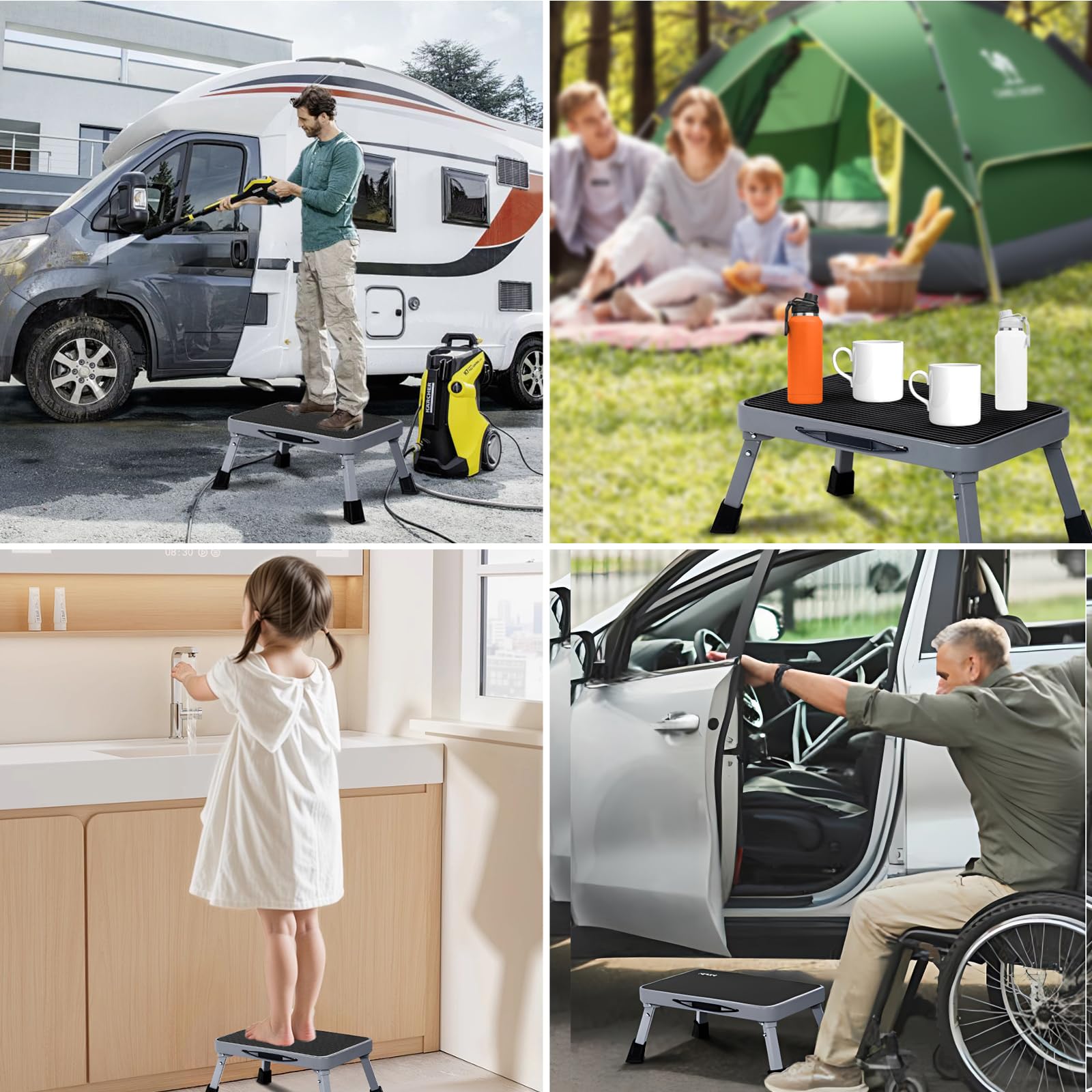 Mifami RV step stool with locking buttons for double safety.