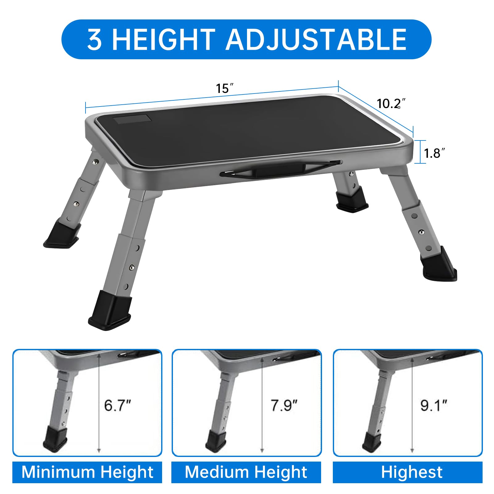 Mifami RV step stool with locking buttons increases stability during use.