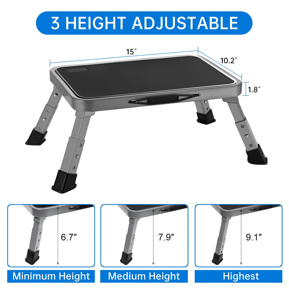 Mifami RV step stool with locking buttons increases stability during use.
