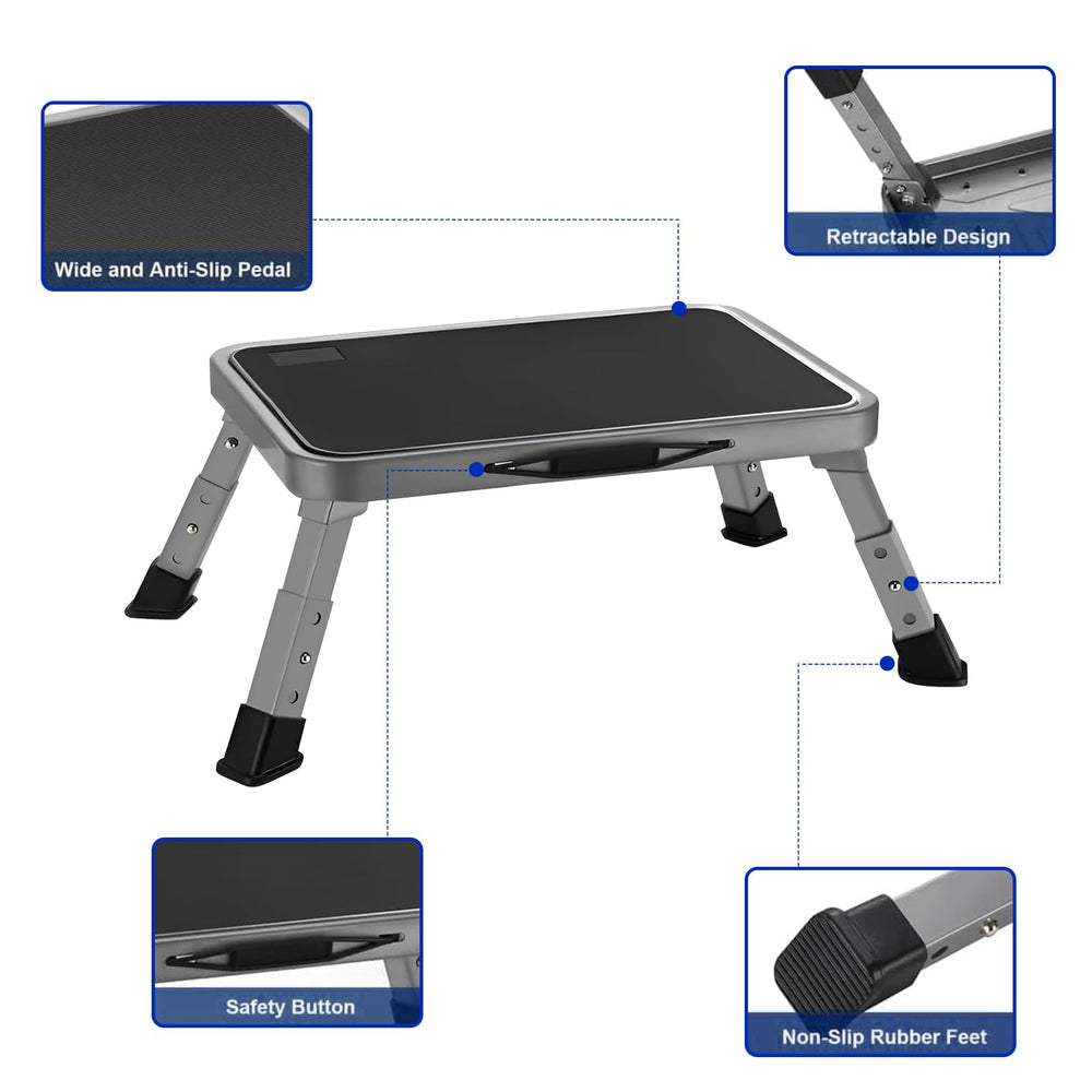 Mifami step stool with thick rubber feet enhances stability on varied surfaces.