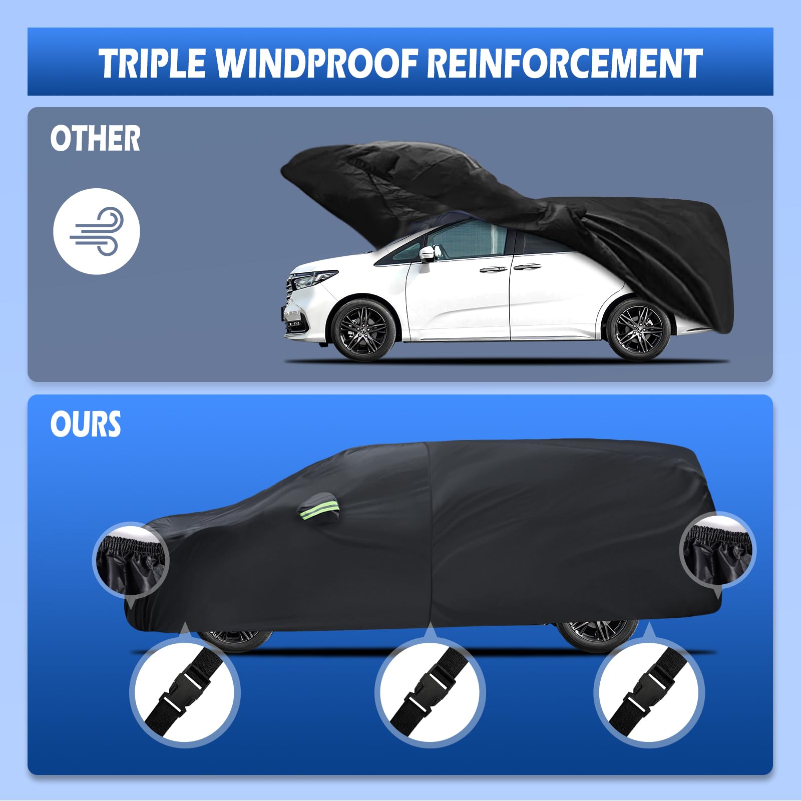Migaven Honda Odyssey cover windproof straps secure the cover against lift.