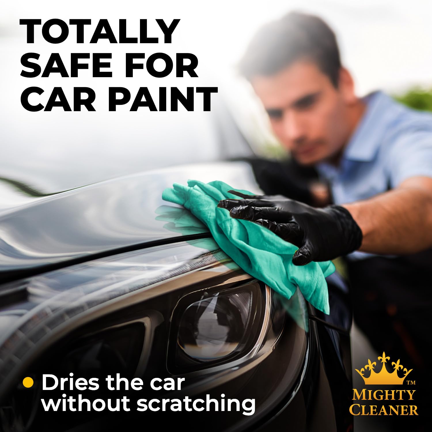 Mighty Cleaner 26x17 inch chamois in action on a car.