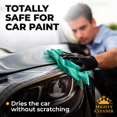 Mighty Cleaner 26x17 inch chamois in action on a car.