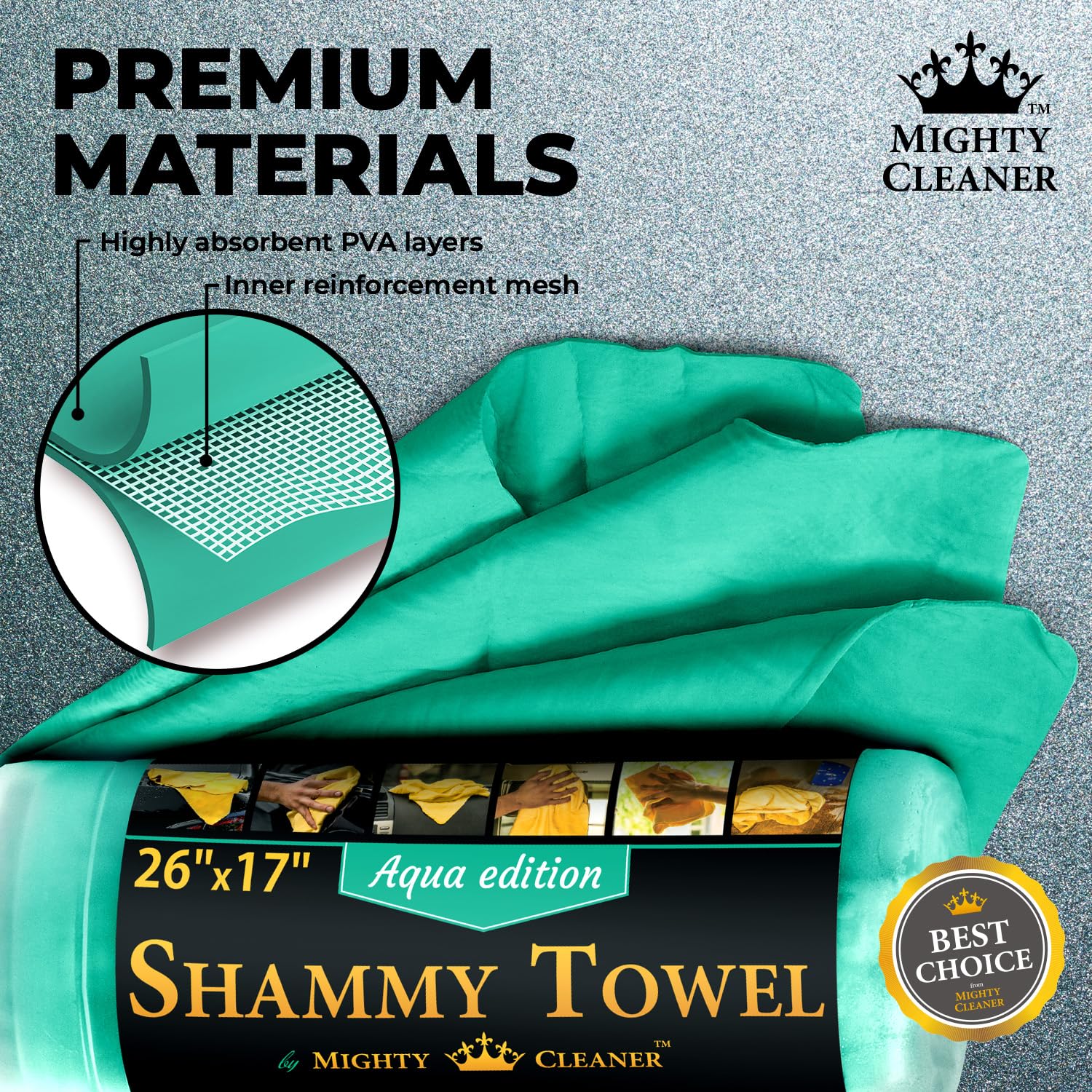 Mighty Cleaner chamois gliding softly without scratches on paint.