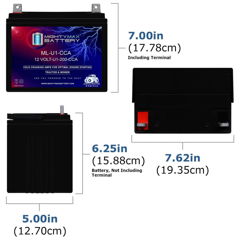 Mighty Max ML-U1 12V battery side view shows compact footprint.