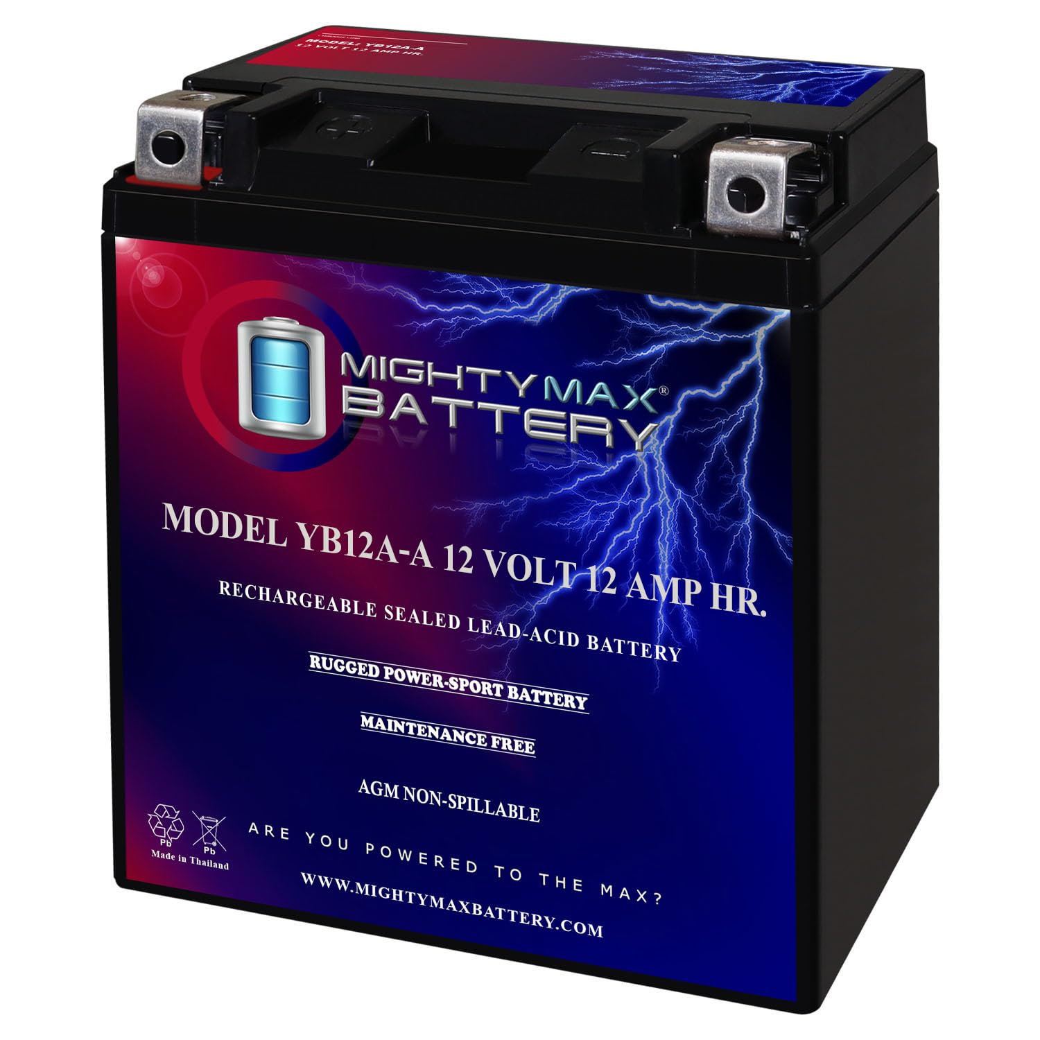 Mighty Max Battery YB12A-A front view for motorcycle starting power