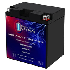 Mighty Max Battery YB16CL-B 12V 19Ah exterior view, compact SLA design for Yamaha Wave Runner.