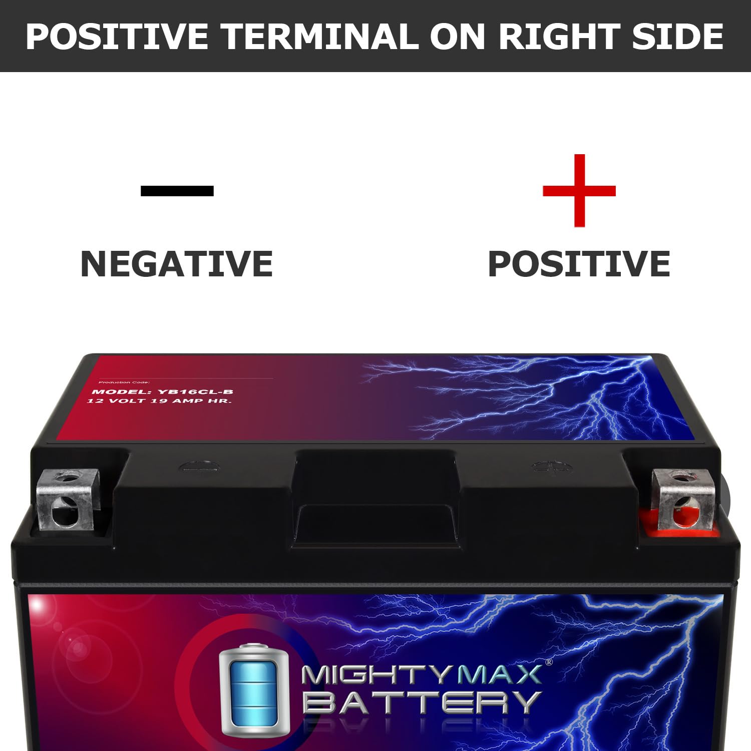 Mighty Max Battery YB16CL-B top view shows compact footprint for tight compartments.