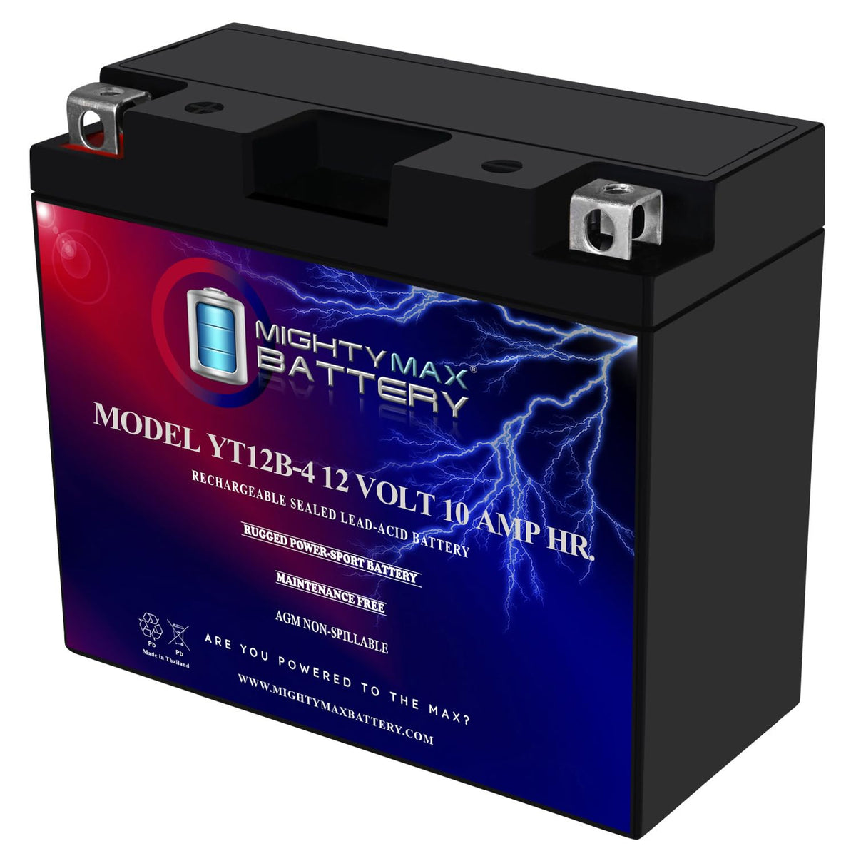 Mighty Max Battery YT12B-4, 12V 10Ah, motorcycle power unit ready to install