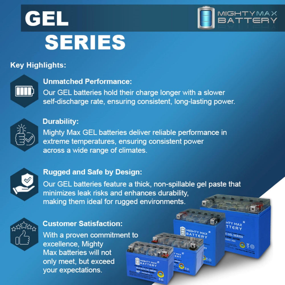 Mighty Max YTX14-BS Gel battery label, highlighting 12V 12Ah capacity.