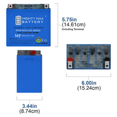 Mighty Max YTX14-BS Gel battery top view, ready for rugged bike use.