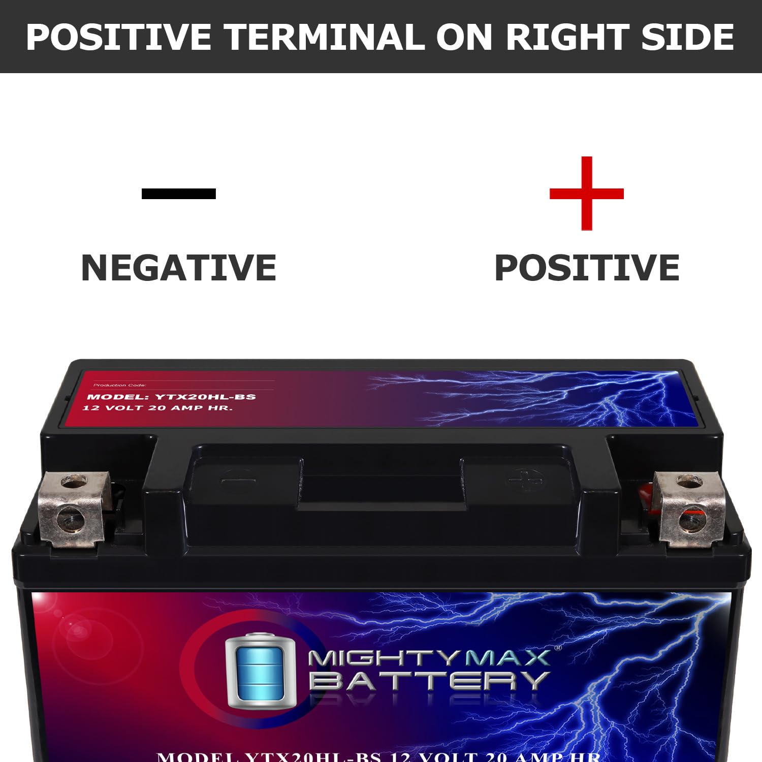 Mighty Max Battery YTX20HL-BS dimensions illustrate compact enclosure for tight spaces.