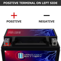 Mighty Max Battery YTX9-BS top view emphasizes sealed SLA design.
