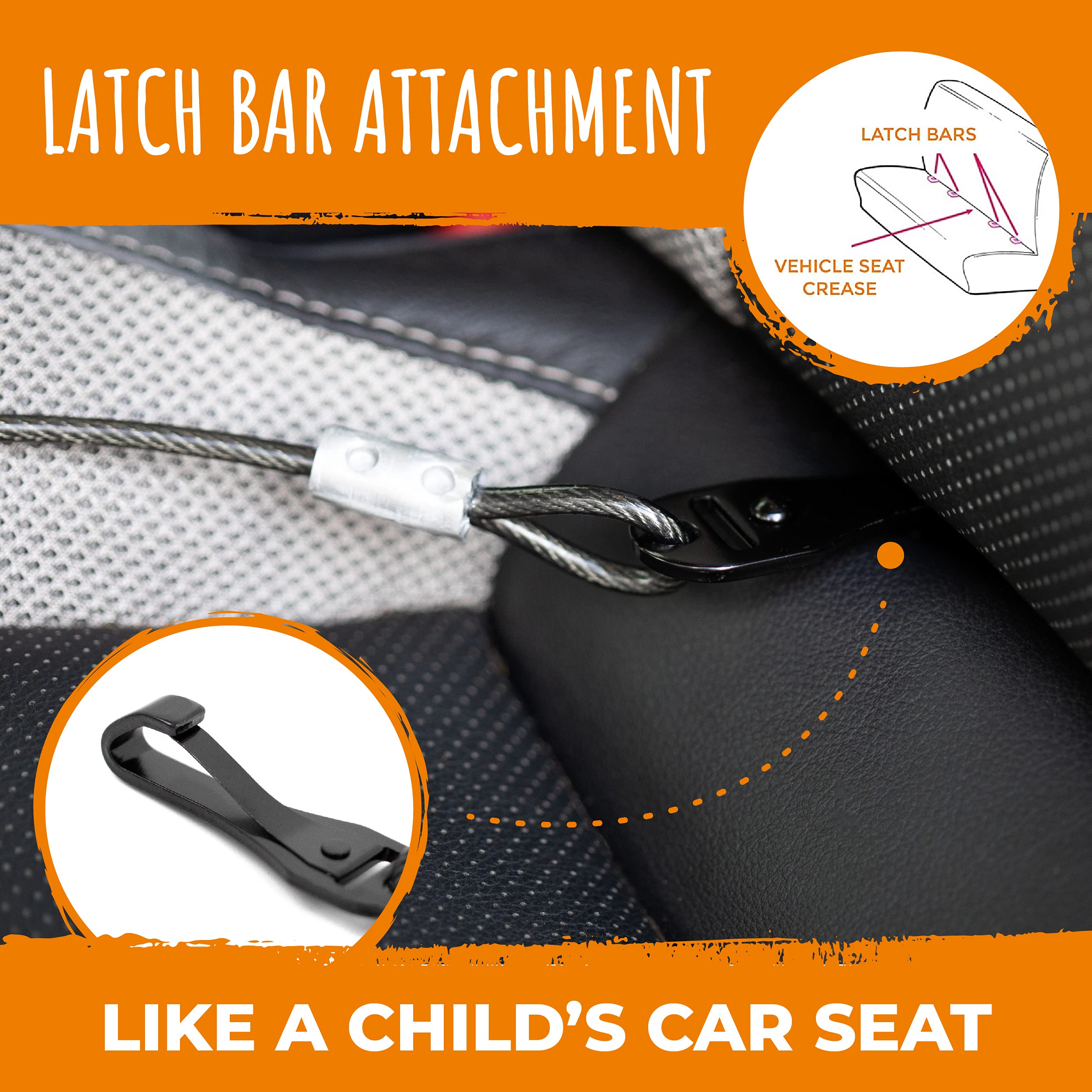 Mighty Paw dog seat belt harness attachment connects to a dog harness
