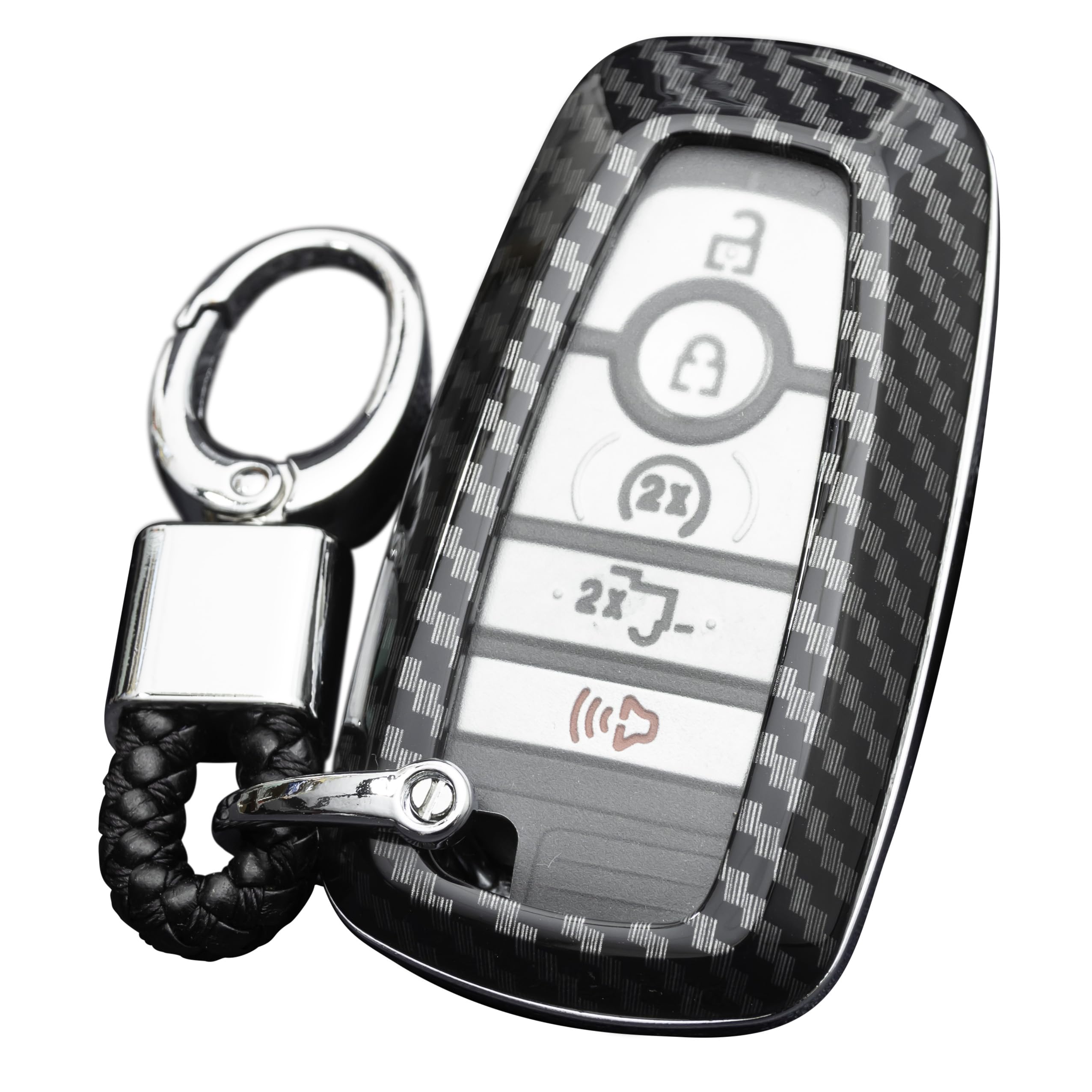 MIHUMIMO carbon fiber key fob cover for Ford F-150, enhances grip and protection