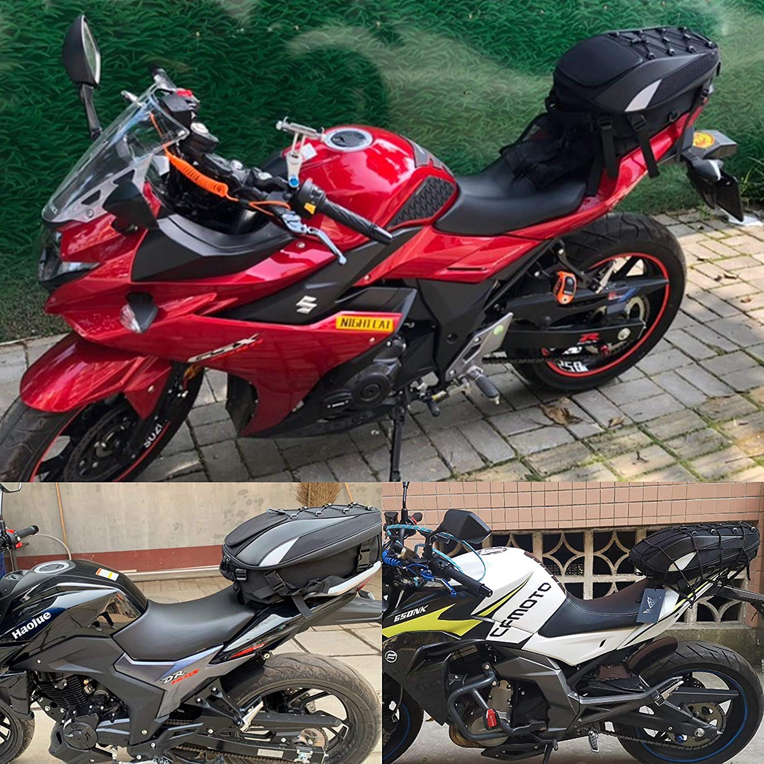 Expanded MIHUNTER tail bag showing larger capacity for helmet and gear