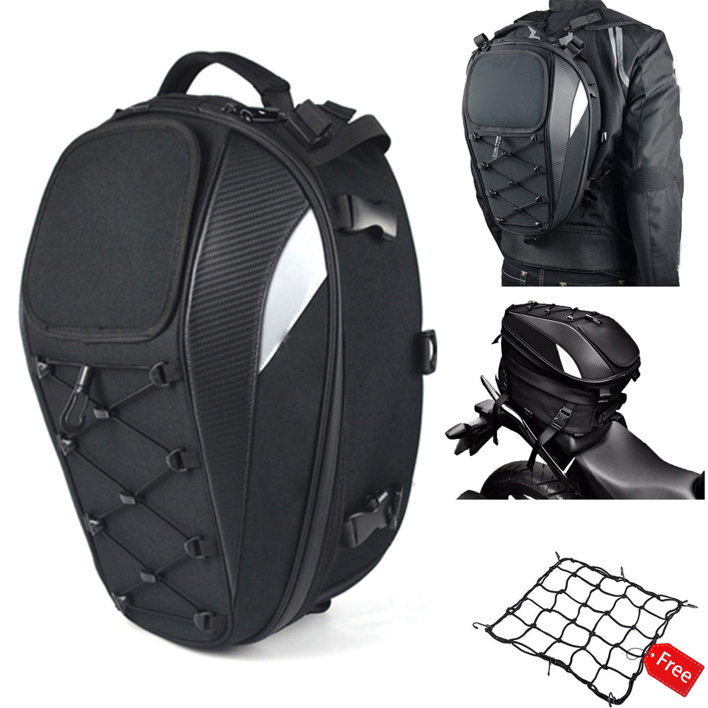 MIHUNTER motorcycle tail bag front view with reflective straps for night visibility