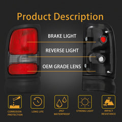 MiKaFex tail light for Dodge Ram 1994-2001, passenger side rear lamp with durable ABS housing.
