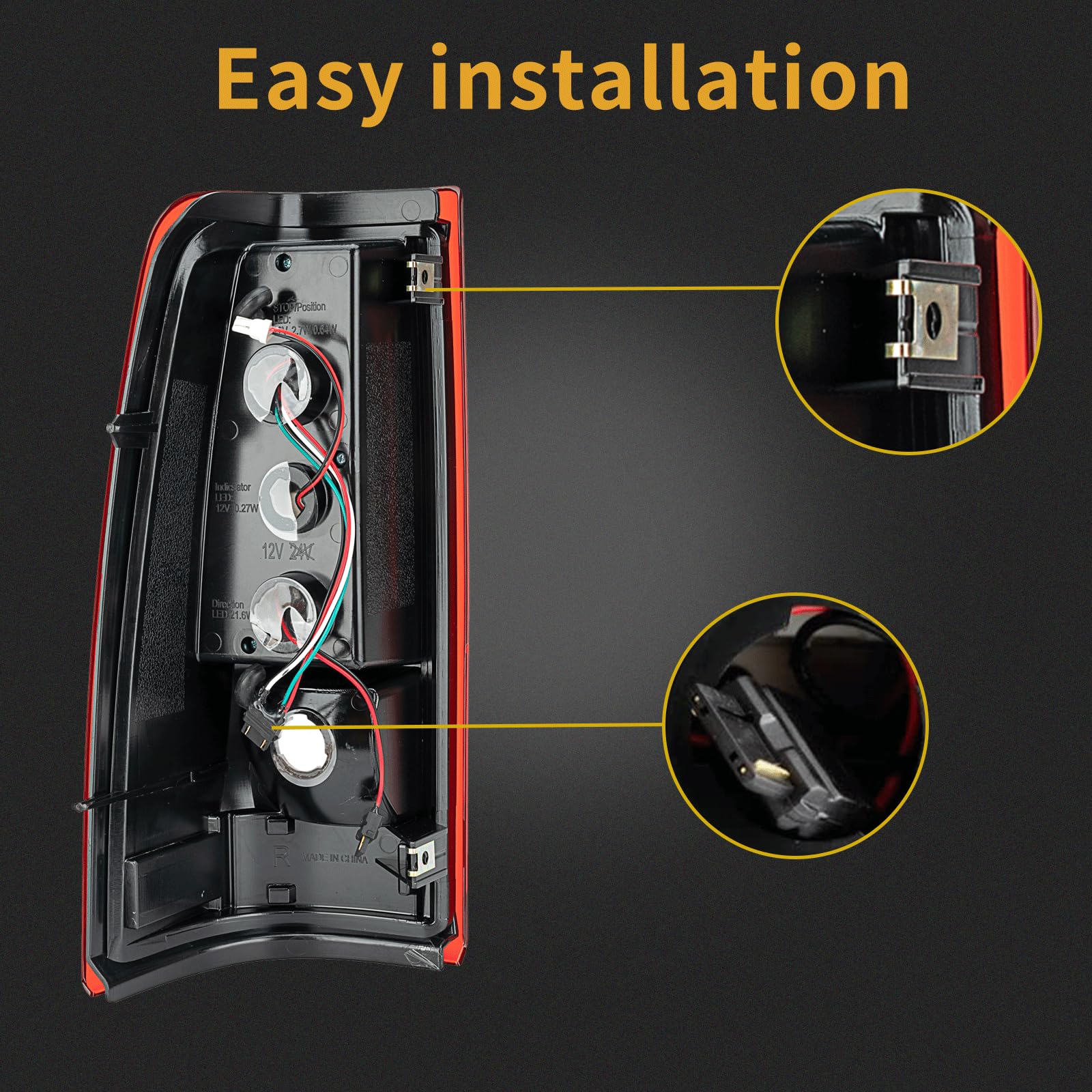 MiKaFex ABS plastic tail light with clear red lens, weather resistant.