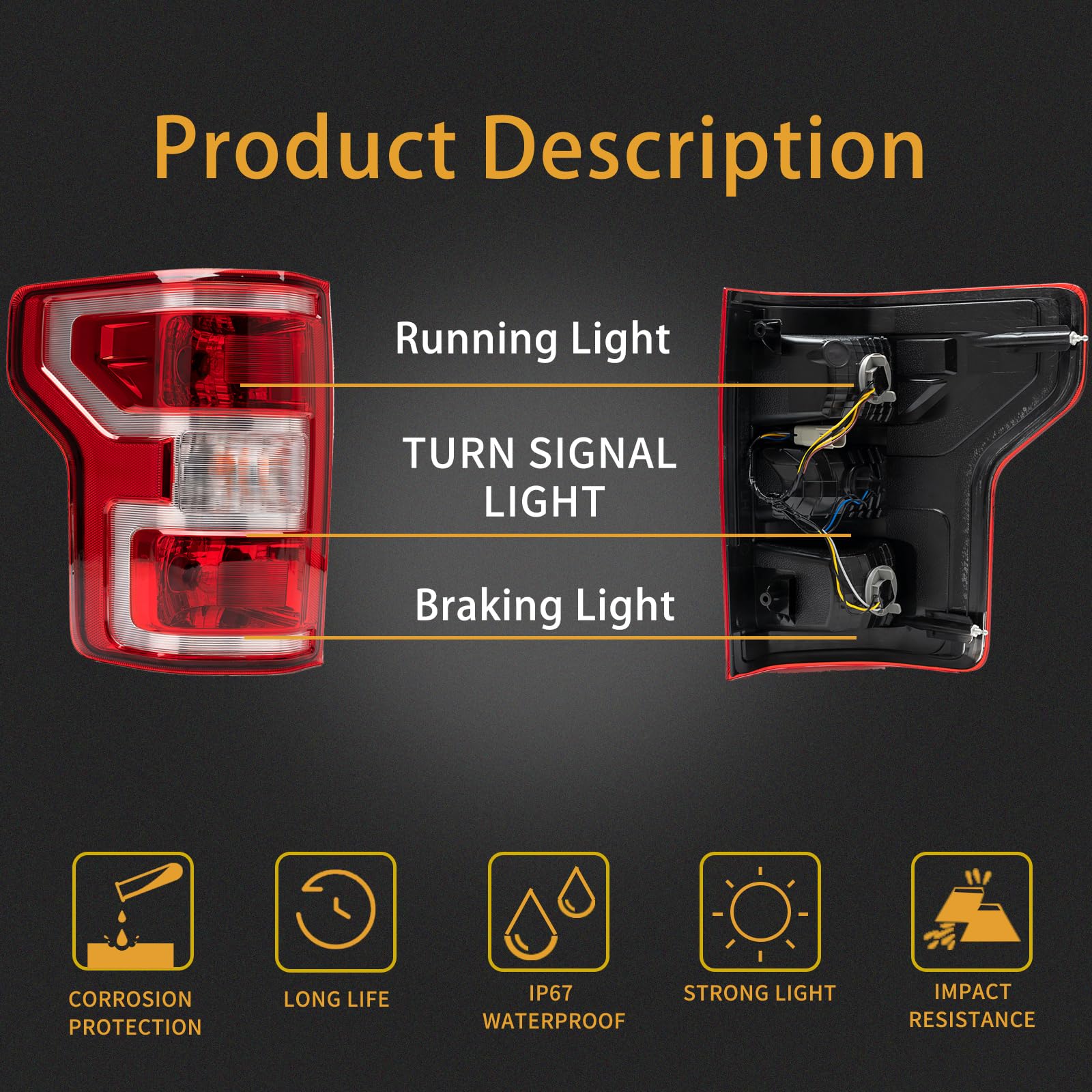 MiKaFex brake tail light passenger side for Ford F-150 2018-2020 with halogen bulbs