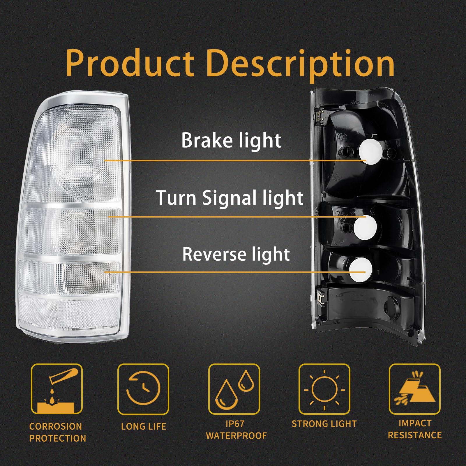 MiKaFex tail light assembly for Chevy Silverado passenger side ensures bright, reliable braking.