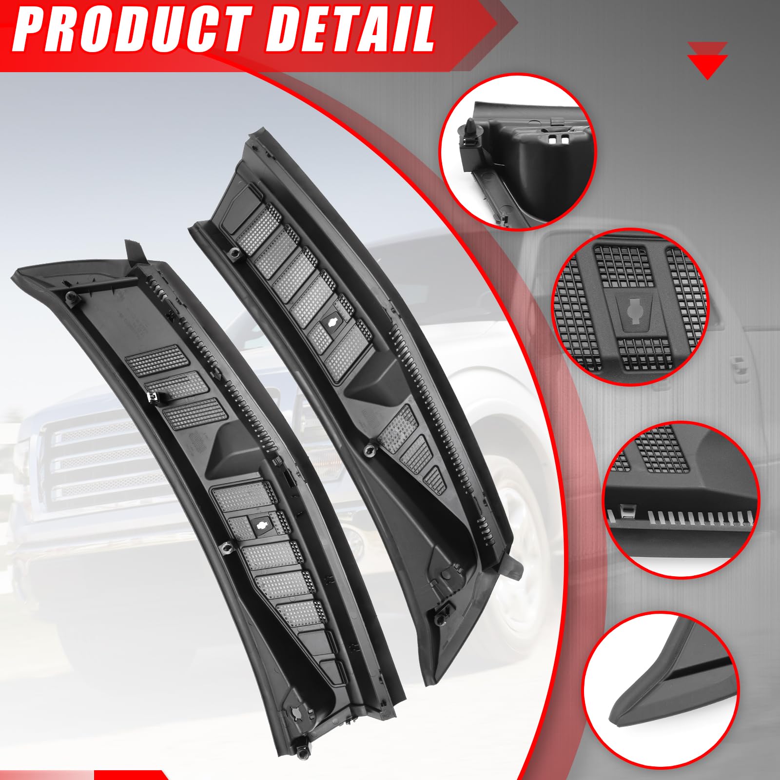 MiKaFex windshield wiper cowl cover, front-right view, direct replacement for easy installation on F-150.