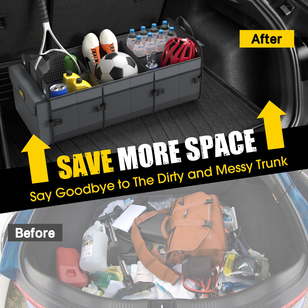MIKKUPPA trunk organizer with 3 compartments and removable dividers for customization
