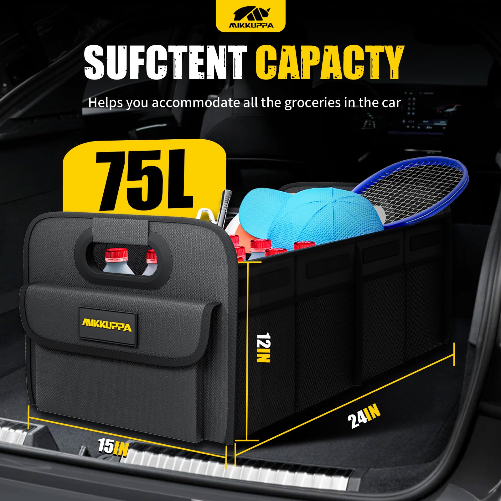 MIKKUPPA car trunk organizer 75L unfolded to maximize space
